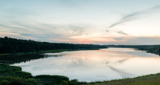 Picture of a lake and sun rise